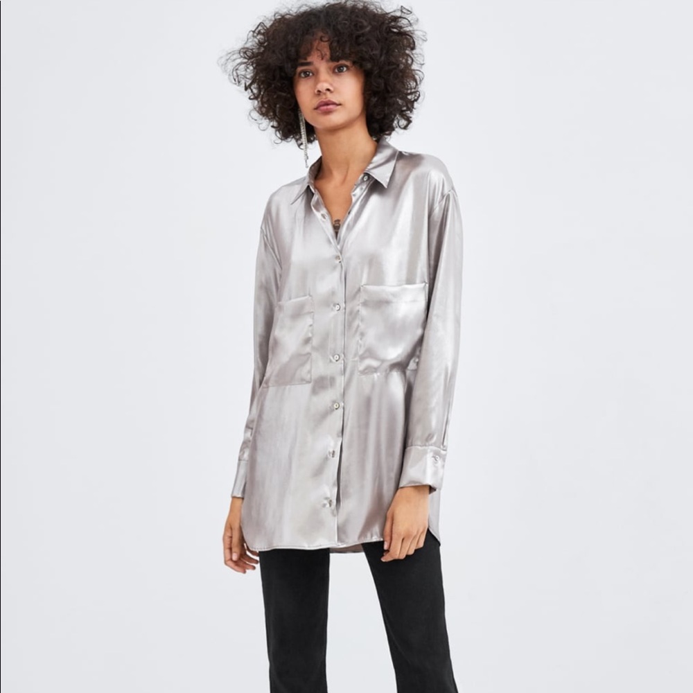 ZARA TRF Metallic Button Down Shirt